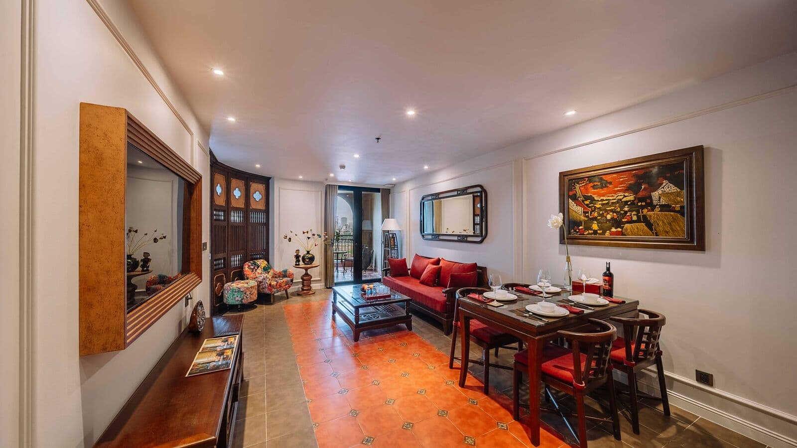 Dining and living area in a Two-Bedroom Deluxe Apartment